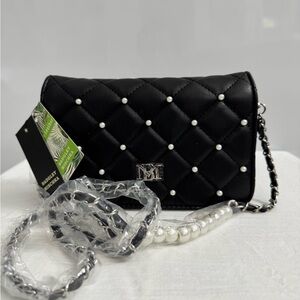 Brand New Badgley Mischka Crossbody Quilted Bag with Pearls